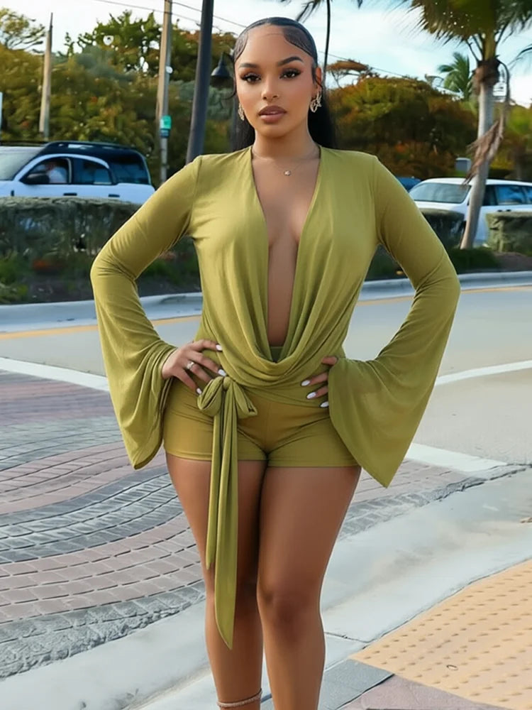 Hottie Backless Dress Women Fashion Swing Collar Bandages Mesh Patchwork Puff Sleeve Sexy Street Party Club Playsuits