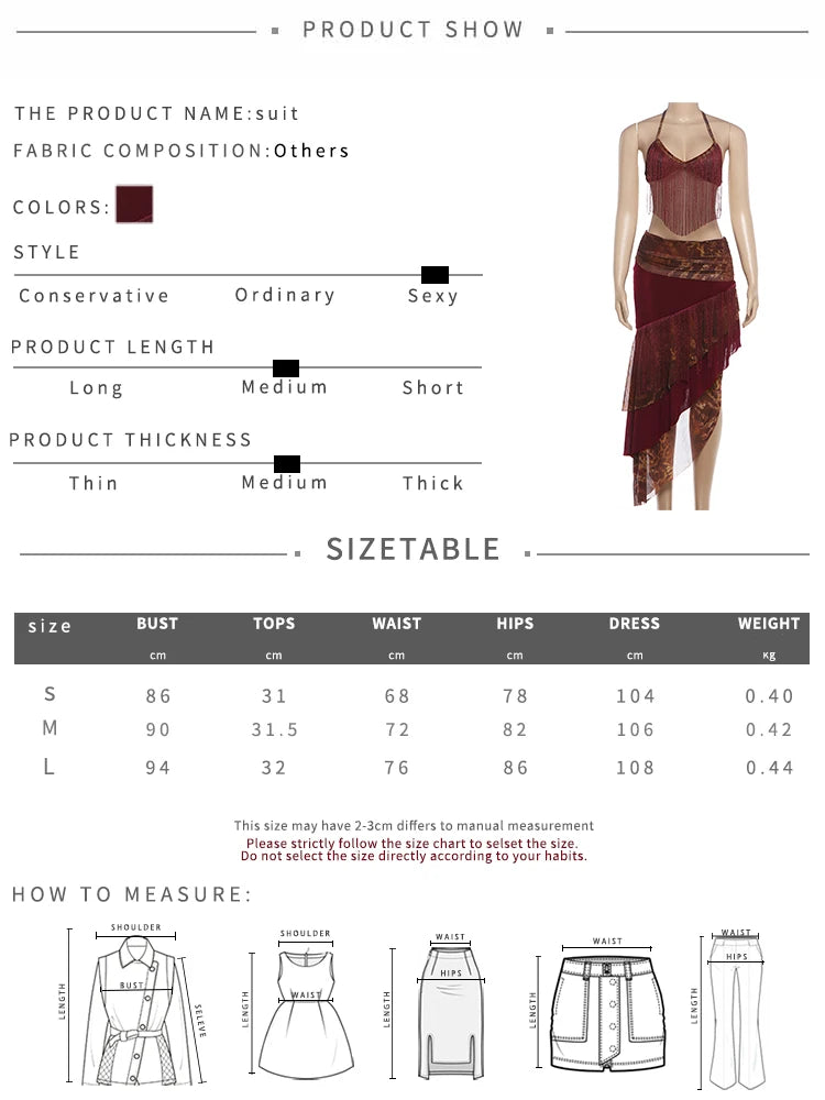 Leopard Patchwork Tassel 2 Piece Set Women Sexy Backless Halter Bandages Tank Top+Irregular Hem Skirt Hottie Clubwear