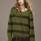 Cute Casual Knit Color Accent V Neck Loose Cardigan Sweater for Women