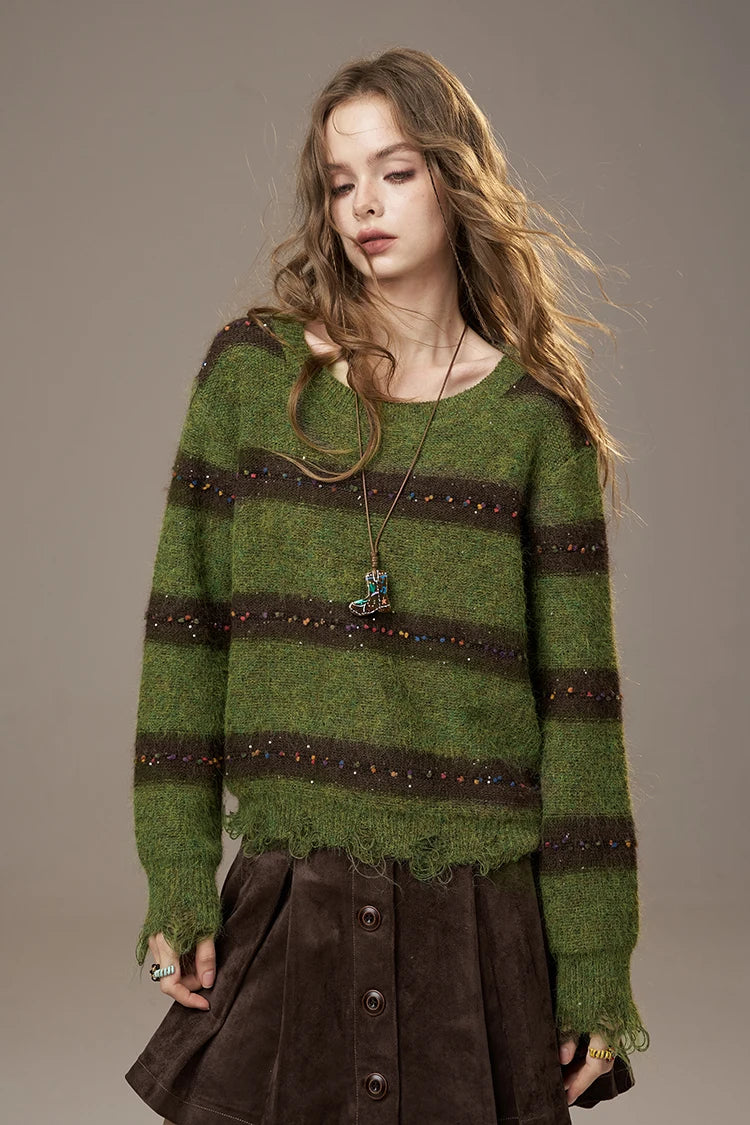 Cute Casual Knit Color Accent V Neck Loose Cardigan Sweater for Women