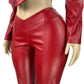 Christmas Luxury PU 2 Piece Set Women Hipster Irregular Zip Jacket Tops+Flare Pants Matching Streetwear Skinny Outfits