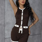 Classic Fad Ribbed 2 Piece Set Women Patchwork Single-Breasted Sleeveless Tops+Stretch Shorts Daily Casual Trend Outfits