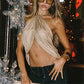 Women Y2K Sparkly Split Front Top Sleeveless Backless Halter Neck Crop Tank Top Summer Party Club Camisole Vest