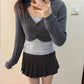 Women Y2K Cable Knit Cropped Bolero Cardigan V Neck Button Long Sleeve Super Short Knit Shrug Sweater Outerwear Tops