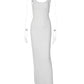 Backless Ruched Skinny Sexy Maxi Dress Women Gown Elegant Square Collar Sleeveless Lace-up Bodycon Club Party Dresses