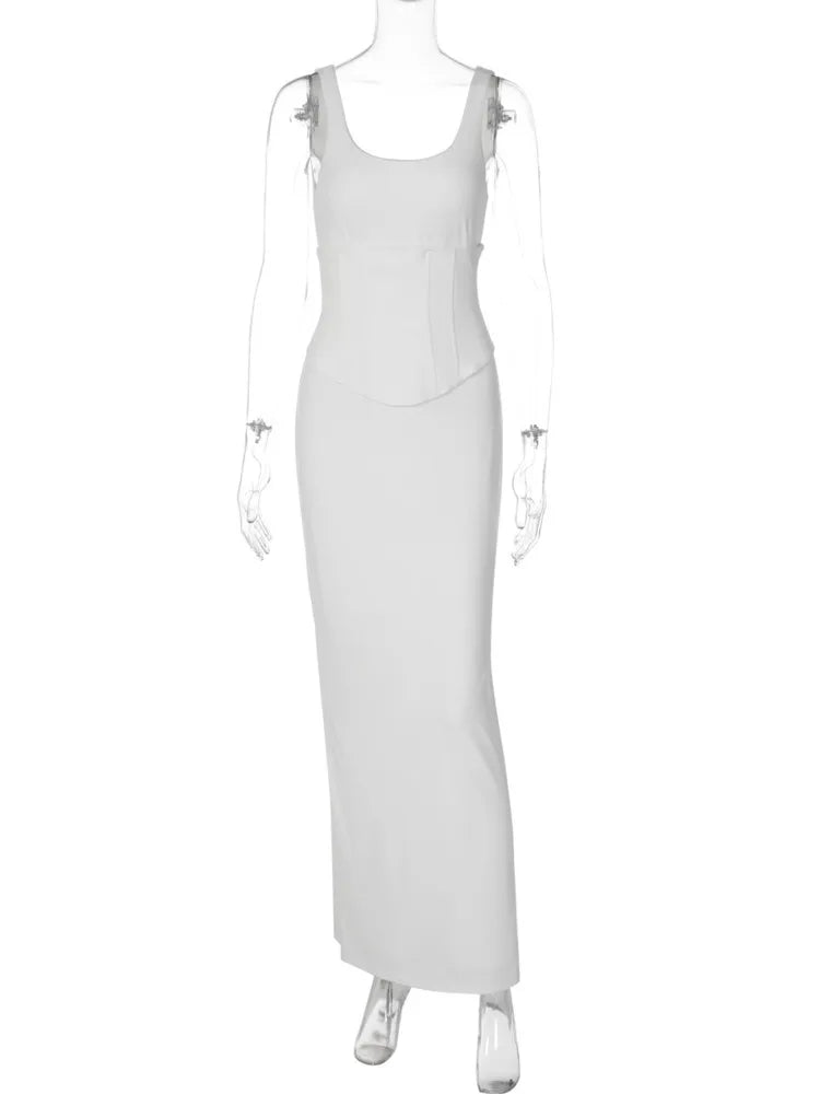 Backless Ruched Skinny Sexy Maxi Dress Women Gown Elegant Square Collar Sleeveless Lace-up Bodycon Club Party Dresses