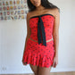Y2K Retro Polka Dot Two Piece Outfit Women Strapless Bow Tube Top Pleated Mini Skirt Cute Streetwear Party Matching Set