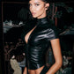 Hottie PU Crop Top Women Stand Collar Single Breasted Sexy Wild Stylish Solid Gothic Punk Skinny Midnight Streetwear