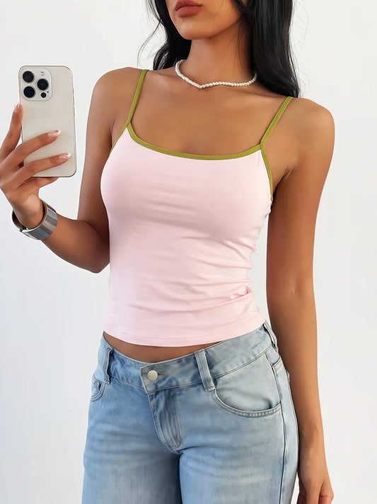 Lines Patchwork Camisole Tops Woman Summer Trend Low-Neck Backless Shape Waist Skinny Stretch Casual Fashion Vests
