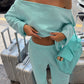Casual Comfortable 2 Piece Set Woman Autumn Trend Skew Collar Full Sleeve T-Shirts+Long Pants Simple Style Outfits