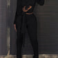 Irregular Knot 2-piece set Women Patchwork Full Sleeve Hollow Top+Flare Pants Sexy Tassel Stretch Clubwear Overalls