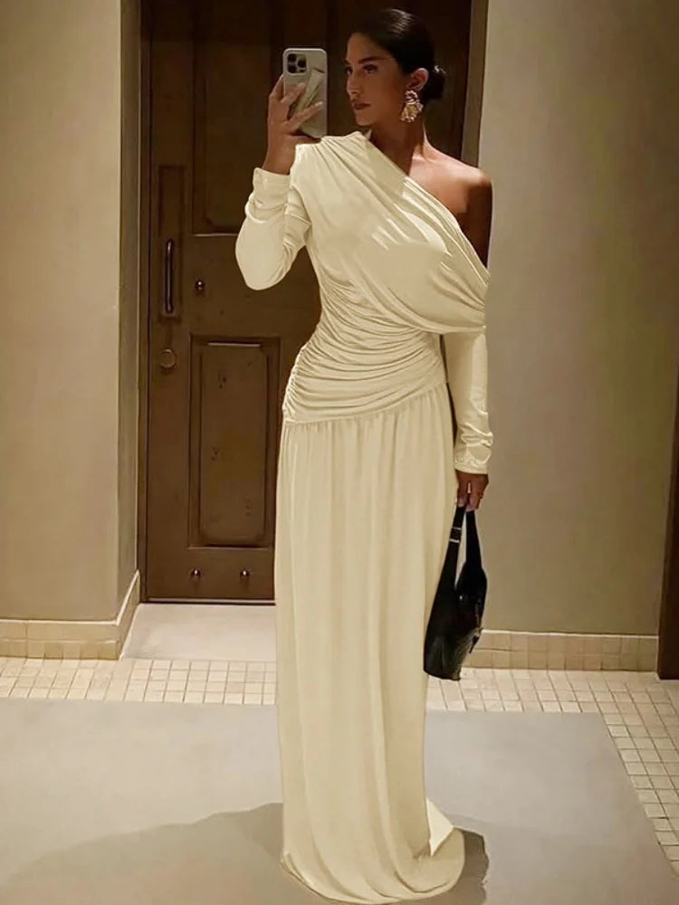 One Shoulder Long Sleeve Maxi Dress Fall 2025 Woman Elegant Dinner Gowns for Evening Party Dresses