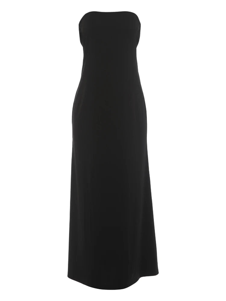 Metal Buckle Patchwork Dress Women Fashion Classic Backless Sleeveless Elegant Chic Banquet Party Street Maxi Bodycon