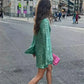 Sequins Women Short Dresses Sexy Long Flare Sleeve V Neck Glitter Club Dress Hollowed Summer Hip Package Party Outfit