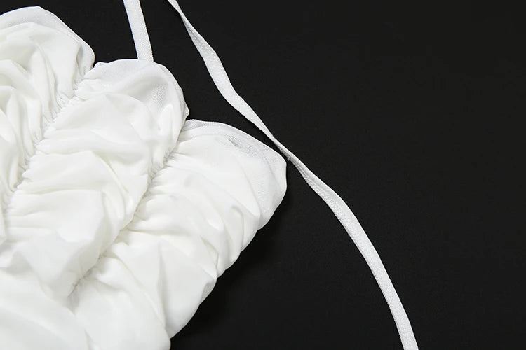 Patchwork Mesh Maxi Dress Women High Slits Folds Halter Bandage Backless Sleeveless Elegant Temperament Banquet Vestidos