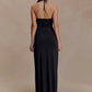 Halter Off-shoulder Backless Sexy Maxi Dress Women Elegant Metal Decoration Draped Ruched Bodycon Club Party Dress