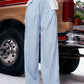 Lace Trim Wide Leg Elastic Waist Pants, Lightweight Casual Trousers, Romantic Versatile Daily Wear for Women