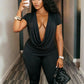 Sexy 2-Piece Set Women Swing Collar t-Shirt+Simple Classic Short Solid Street Sexy Midnight Matching Comfortable Suit