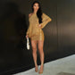 One Shoulder Long Sleeve Shorty Dresses Sexy Glitter Gold Birthday Dress Woman Clothes Fashion 2026