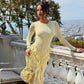 Ruffled Long Sleeve Maxi Dress Elegant Yellow Dresses for Woman Brunch Outfits Winter 2025