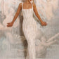 Square Neck Spaghetti Strap Sexy Maxi Dress Women Lace Mesh Striped Bodycon Elegant Wedding Guest Evening Party Dresses