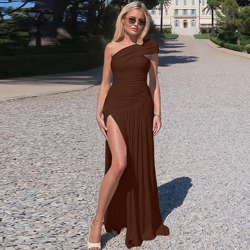 Off Shoulder High Split Long Dresses for Woman White Sexy Outfits Party Dresses Elegant Fall 2025