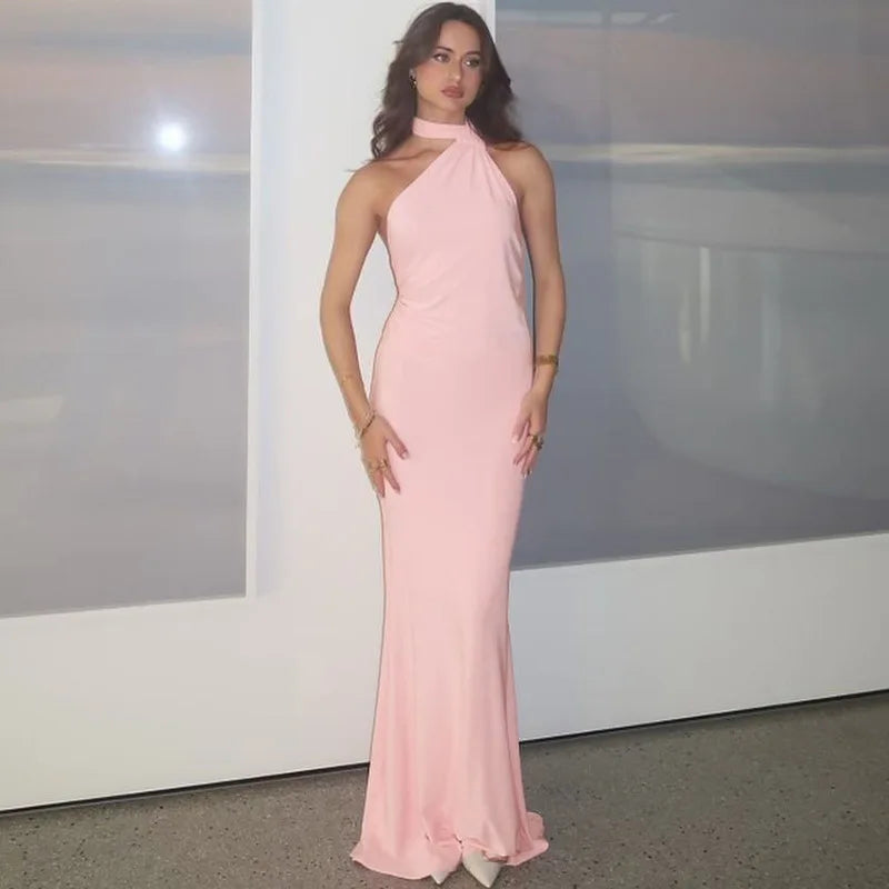 Pink Long Dresses Elegant Wedding Party Outfits Sexy Summer Lace Up One Shoulder Backless Fishtail Maxi Dress