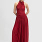 Halter Jumpsuits Women Ruched Sleeveless Backless Bodysuit Pleated Wide Leg Palazzo Pants Evening Party Flowy Overalls