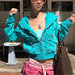 Womens Trendy Cropped Zip Hoodie Military Double Metal Buttons Design Hooded Long Sleeve Slim Short Jacket Street Top