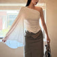 Slanted Shoulders t-Shirt Women One-Sided Flare Sleeve Folds Solid Skinny Simple Classic Street Leisure Chic Outfit