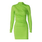 Stylish Ruched Bodycon Dress Winter Long Sleeve Short Dresses Green Blue Black Sexy Club Outfits for Women