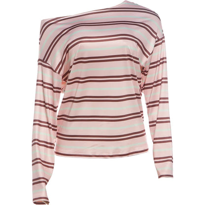 Casuals Striped Print T-Shirt Women Autumn Trend Chic Skew Collar Off-Shoulder Full Sleeve Fashion Street Sporty Tees