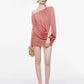 Folds Dress Women Off-Shoulder Mesh Irregular Solid Elasticity Elegant Dinner Party Summer Fashion Chic Mini Bodycon