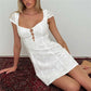 Women White Eyelet Embroidery Mini Dress Square Neck Cap Sleeve Cutout Front A Line Summer Casual Party Vacation Dress