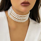Vintage Imitation Pearl Multi-Layer Necklace Oval Beasds Choker Elegant Collar for Women's Chain Jewelry Accessories Party Gift