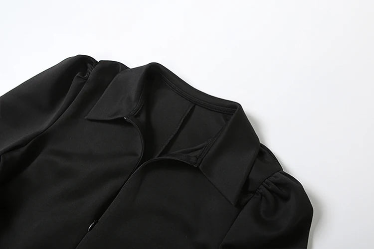 Sexy Maxi Dress Women Shoulder Padded Zip Wrapped Bandage Long Sleeve Slit Elegant Solid Office Simple Skinny Bodycon