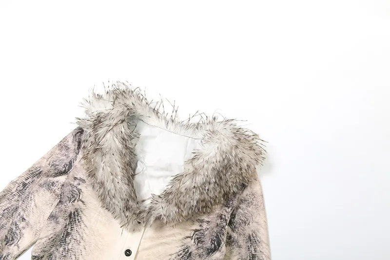 Sexy 2 Piece Sets Woman Outfit Faux Fur Collar V Neck Long Sleeve Cardigan and Maxi Skirt Matching Set