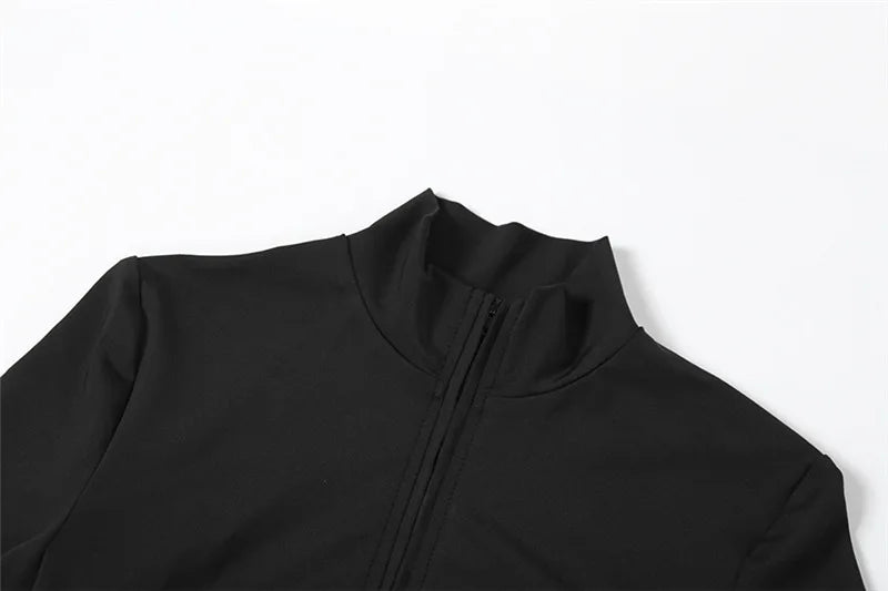 Zipper Short Sleeve Bodycon Jumpsuit Black Blue One Piece Outfit Active Wear Fitness Summer Clothes Women 2024