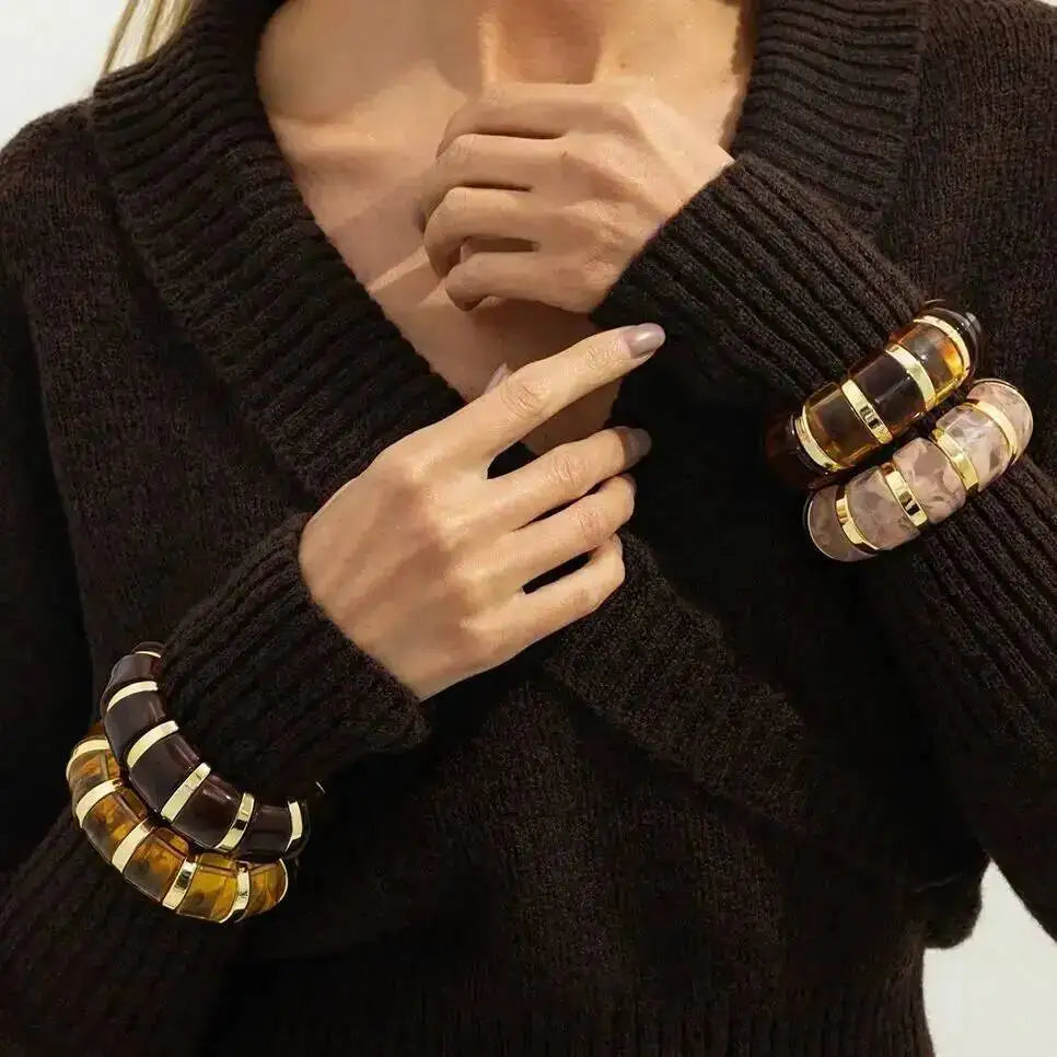 Vintage Acrylic Amber Elastic Geometric Chain Bracelet Women Punk Boho Stretchy Resin Splice Bangle Couple Jewelry 2026