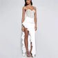 White Party Dress Sexy Elegant Lace Patchwork Ruffle High Slit Maxi Dresses for Women 2025 Vestido Blanco