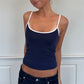 Y2K Color Block Trim Cami Top White Piping Spaghetti Strap Slim Fit Tank Solid Color Casual Streetwear Going Out Tops