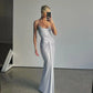 Silver Twisted Sleeveless Backless Maxi Dresses Women Elegant Sexy Evening Party Dress