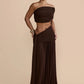 Women 2 Piece Set Elegant Strapless Crop Top And High Waist Split Maxi Skirt Sets Female Ruched Beach Club Party Sets