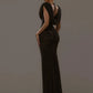 Elegant Velvet Dress Women Peach Buttocks Swinging Collar Ruched Classic Sexy Solid Skinny Evening Cocktail Bodycon
