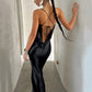 Elegant Satin Backless Maxi Dress For Women Gown Summer Spaghetti Strap Sleeveless Night Club Party Long Dress Vestido