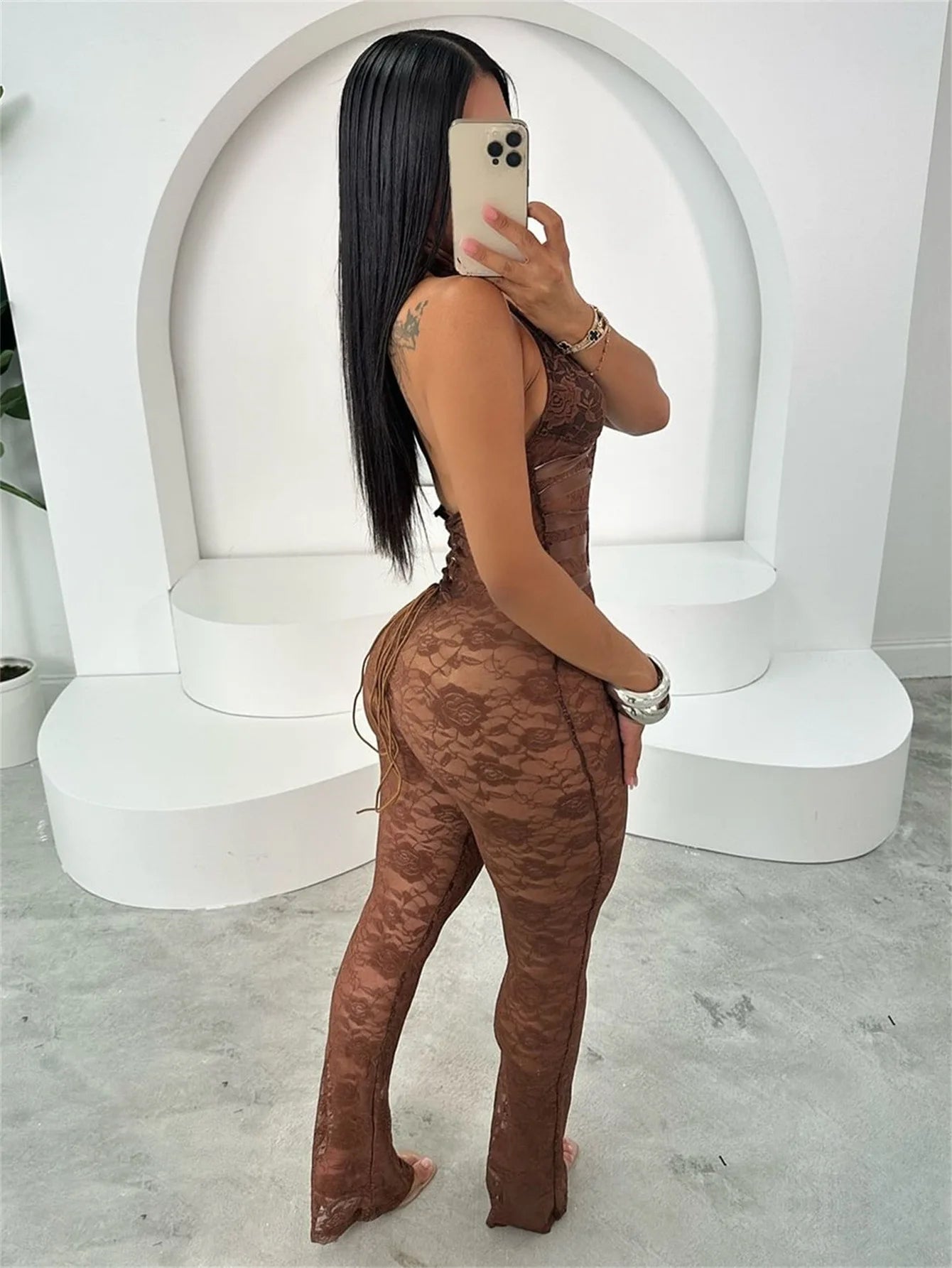 Hollow Bandage Jumpsuits Women Halter Sexy Jacquard Backless Sleeveless Skinny Street Workout Club Hipster Overalls