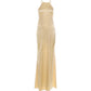 Backless Halter Satin Dress Women Metal Buckle Elegant Patchwork Sleeveless Fashion Classic Evening Party Boducon