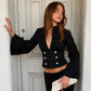 Black Cropped Jacket Double-breasted Buttons Flared Sleeves Blazers Coats for Woman Winter 2026