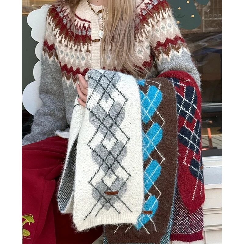 Minimalist Casual Classic Diamond Pattern Scarf For Women