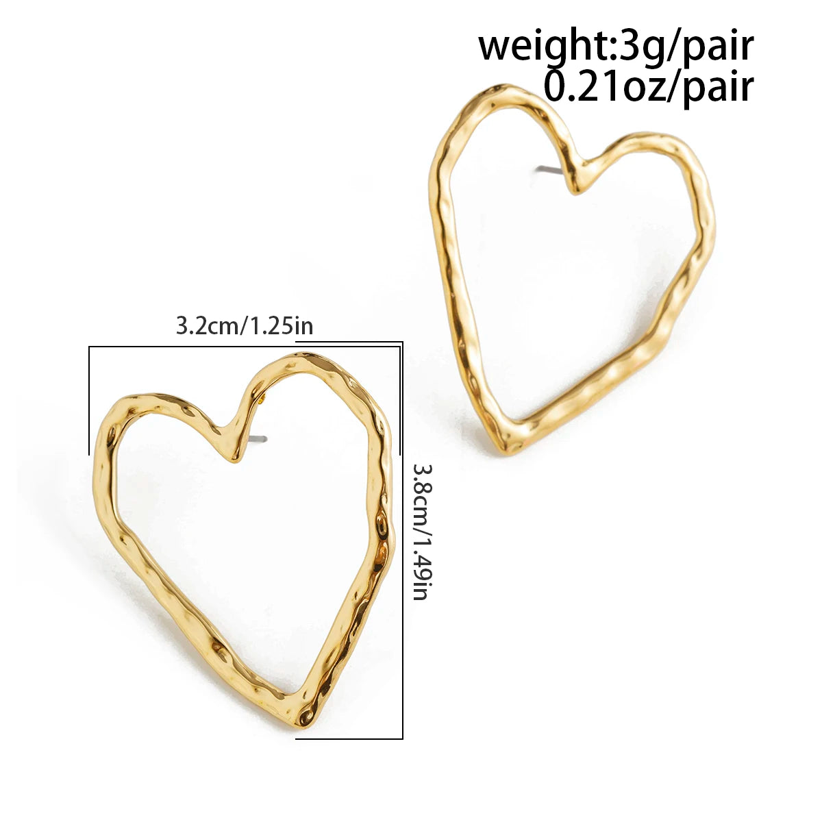 Punk Creative Hollow Out Love Heart Stud Earrings for Women Wed Bridal Lovely Gold Color Piercing Earrings Wed Jewelry